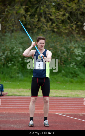 Athletics, competitor in men`s javelin at club level, UK Stock Photo